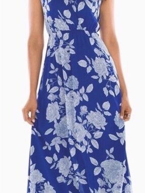 Soma Blue Floral Maxi Dress with White Rose Pattern